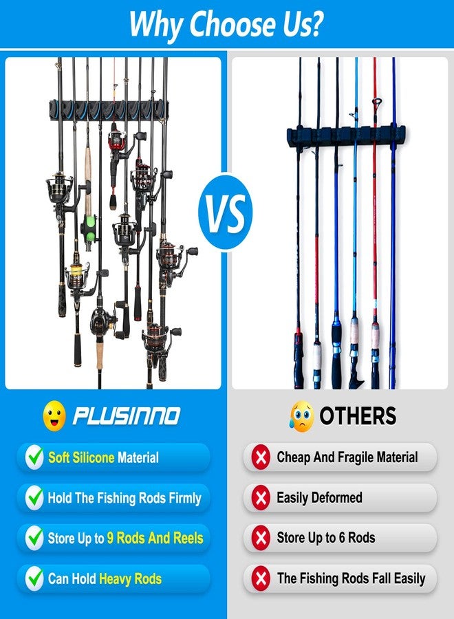 PLUSINNO Vertical Fishing Rod Holder, Wall Mounted Fishing Rod Rack, Fishing Pole Holder Holds Up to 9 Rods or Combos, Fishing Rod Holders for Garage, Fishing Gear and Gifts for Men - Image 5